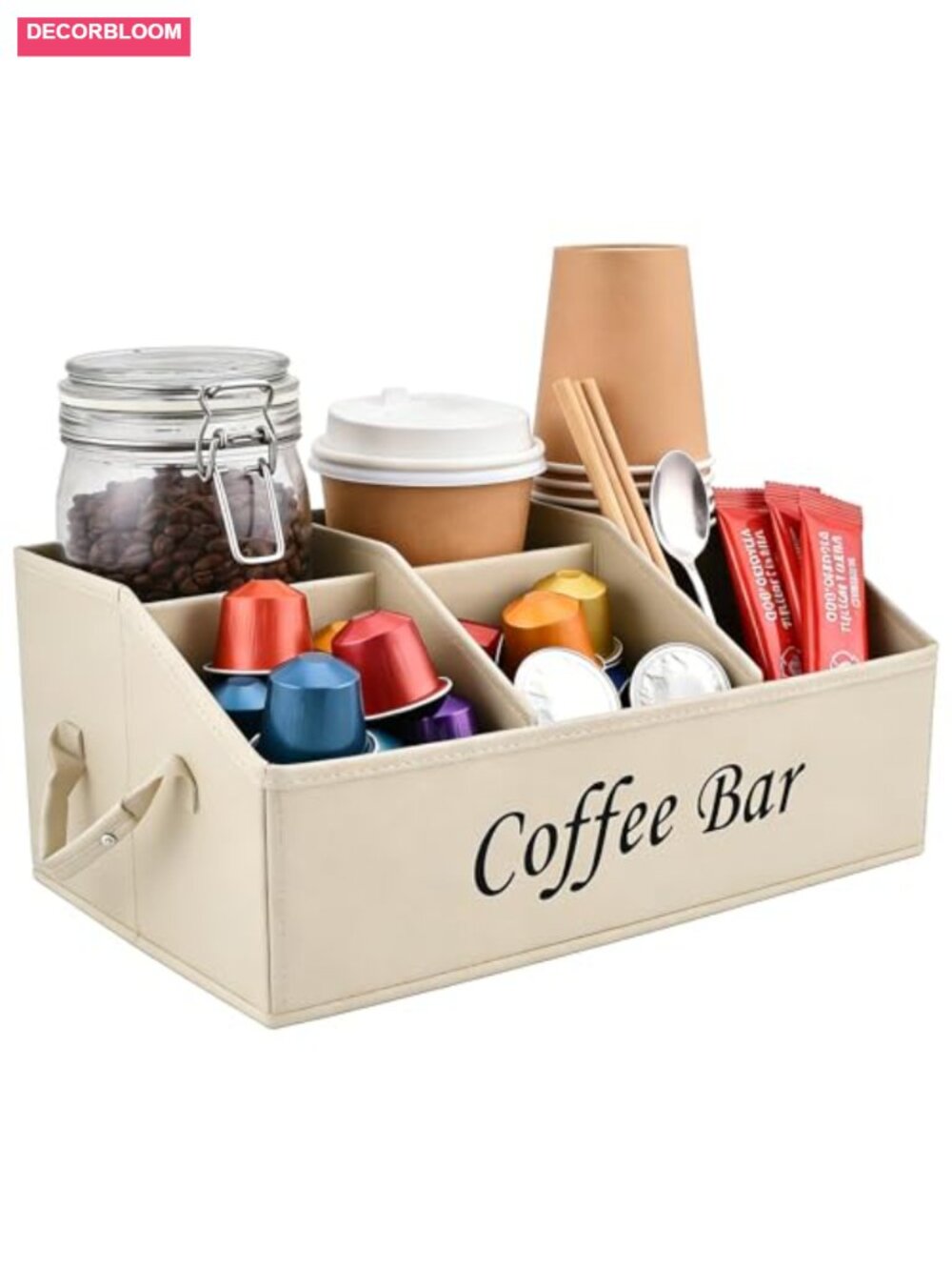 Coffee Bar Organizer with Removable Dividers for Counter Storage